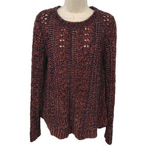 Soft Surroundings Womens Long Sleeves Open Knit Brown Navy Pullover Sweater Sz S